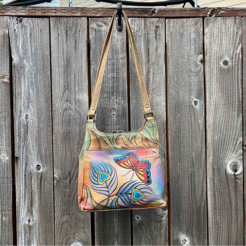 Anuschka butterfly peacock purse handbag